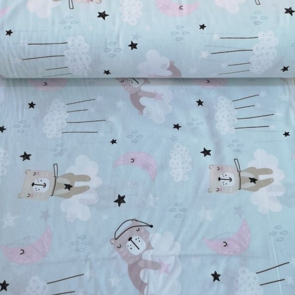 Uyuyan Ayıcıklar Poplin Kumaş Mint