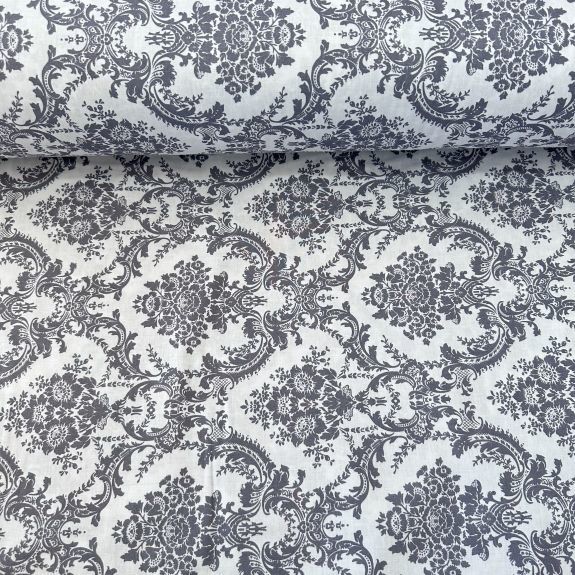 Gri Damask Desen poplin kumaş Beyaz