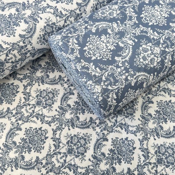 İndigo Damask Desen poplin kumaş
