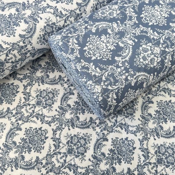 İndigo Damask Desen poplin kumaş