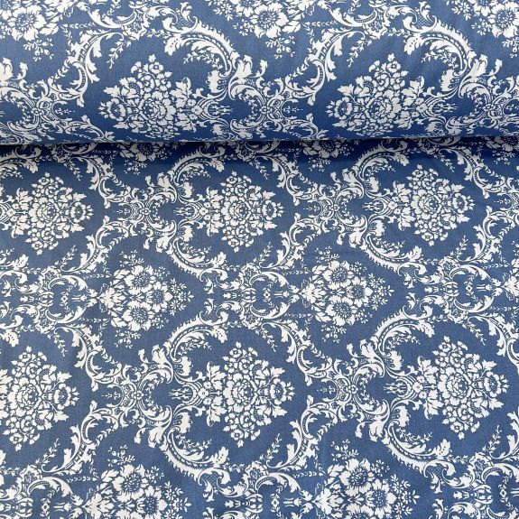 İndigo Damask Desen poplin kumaş İndigo