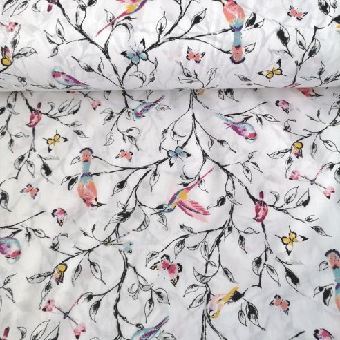 Kuşlar Poplin Kumaş Pudra