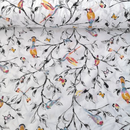 Kuşlar Poplin Kumaş Sarı