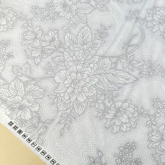 Geometrik Çiçek poplin Kumaş Beyaz