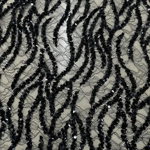 Lacivert Sarmaşık Desenli Pullu Dantel