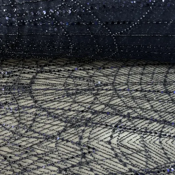 Lacivert Göz Yaşı Desenli Boncuklu Dantel