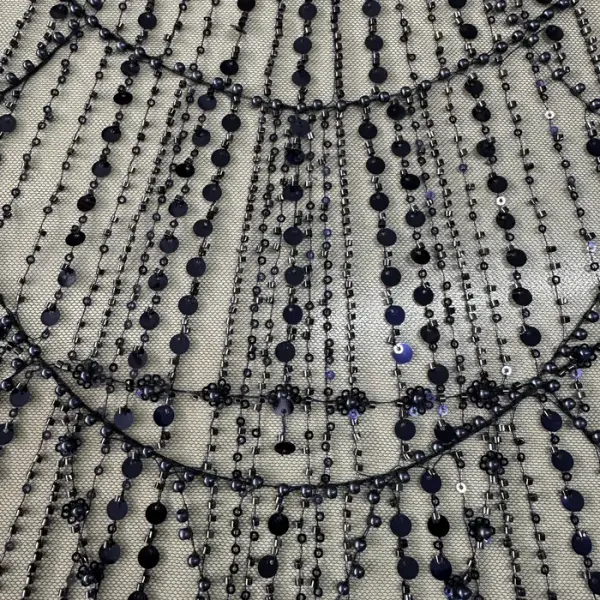 Lacivert Göz Yaşı Desenli Boncuklu Dantel