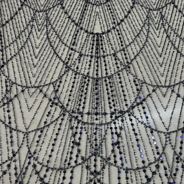 Lacivert Göz Yaşı Desenli Boncuklu Dantel