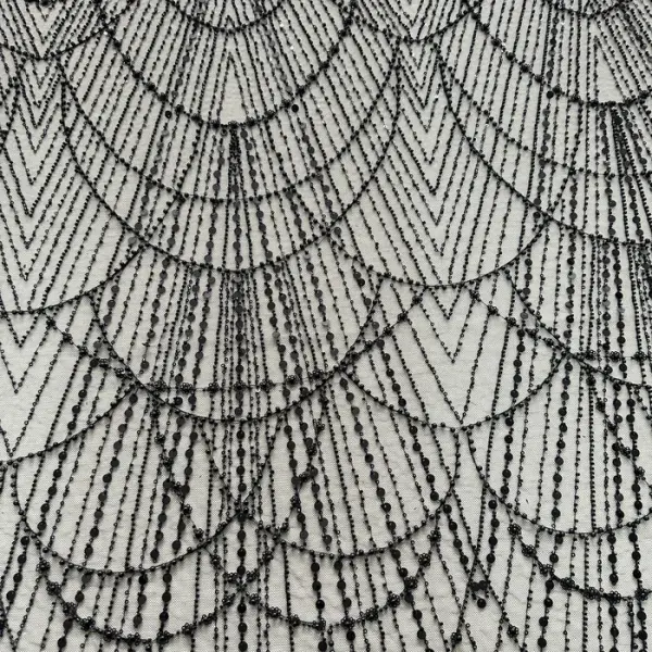 Siyah Göz Yaşı Desenli Boncuklu Dantel