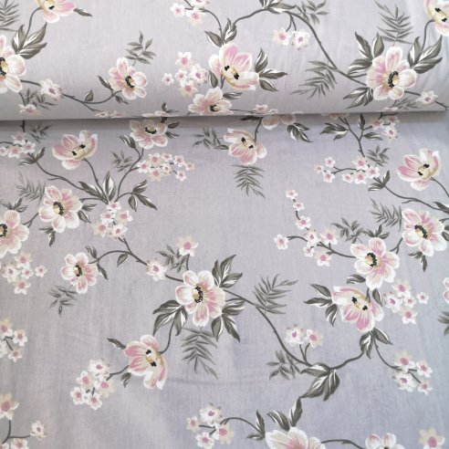 Bahar Papatyaları Poplin Kumaş Gri