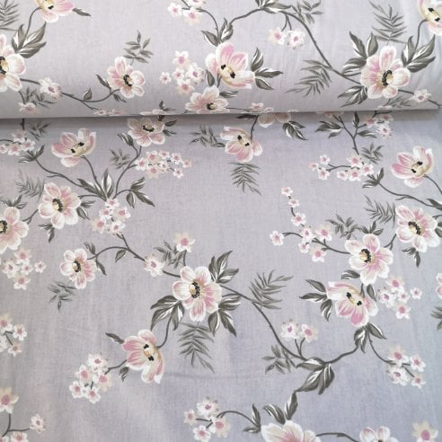 Bahar Papatyaları Poplin Kumaş Gri