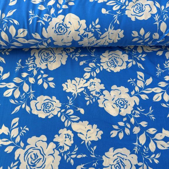 Buket Çiçekler Viskon Kumaş Mavi