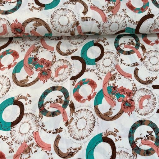 Krem Sarmaşıklar Viskon Kumaş Gül Kurusu