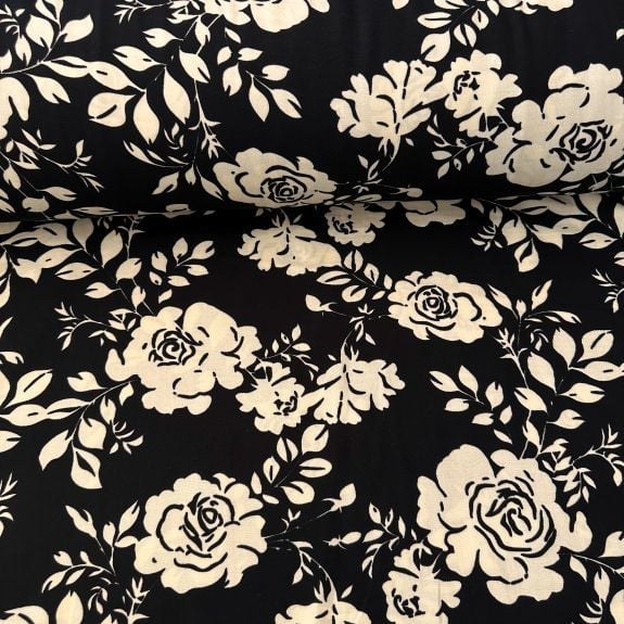 Buket Çiçekler Viskon Kumaş Siyah