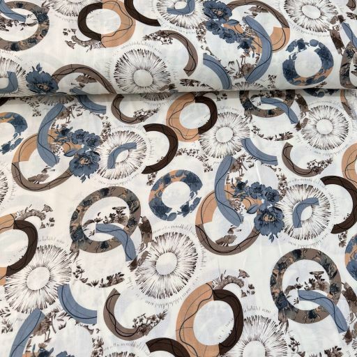 Krem Sarmaşıklar Viskon Kumaş İndigo