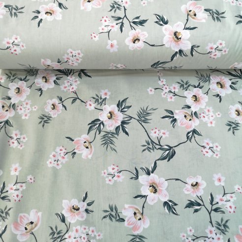 Bahar Papatyaları Poplin Kumaş Yeşil