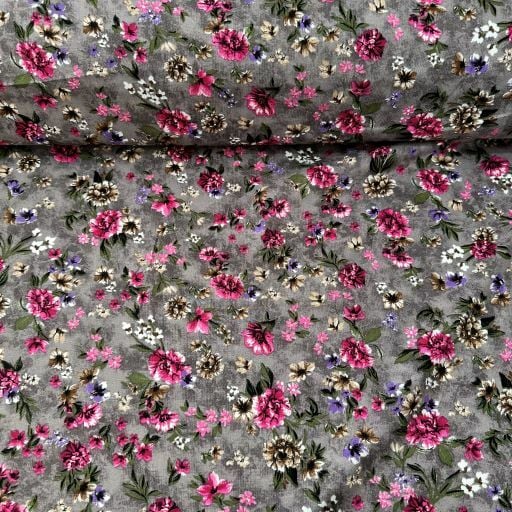 Uçuşan Çiçekler Tek En Viskon Kumaş Gri