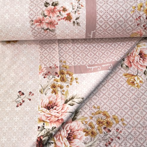 Mangala Ve Çiçekler Poplin Kumaş Kahverengi