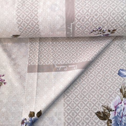 Mangala Ve Çiçekler Poplin Kumaş Mavi