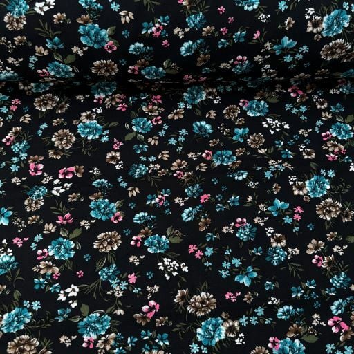 Uçuşan Çiçekler Tek En Viskon Kumaş Turkuaz