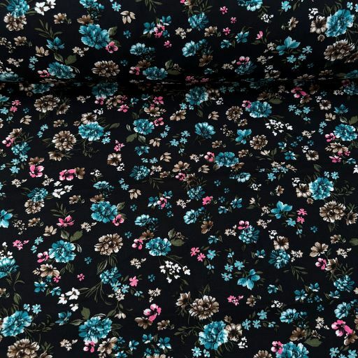 Uçuşan Çiçekler Tek En Viskon Kumaş Turkuaz