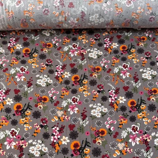 Sümbüller Tek En Viskon Kumaş Gri