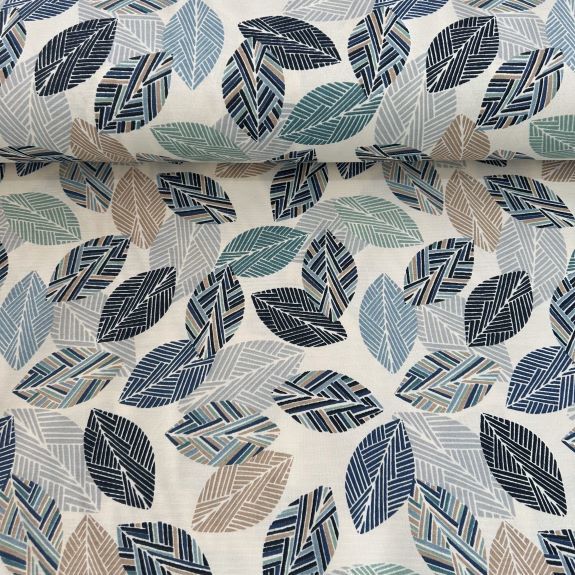 Karışık Yapraklar Duck Bezi Mavi