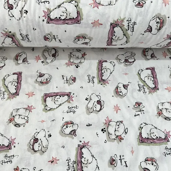 Sevimli Puppy Poplin Kumaş Pembe