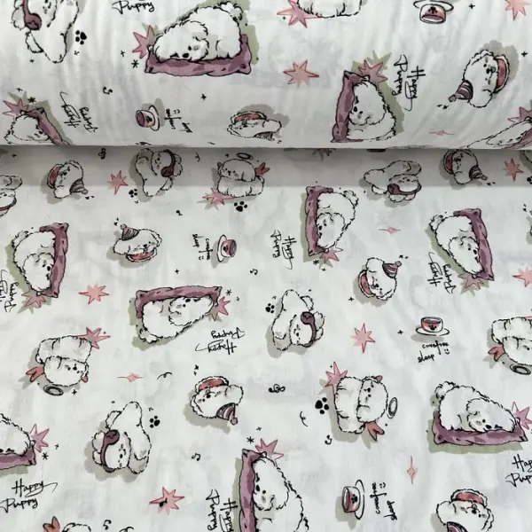 Sevimli Puppy Poplin Kumaş Pembe
