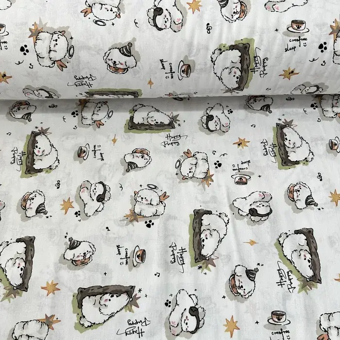 Sevimli Puppy Poplin Kumaş Kahverengi