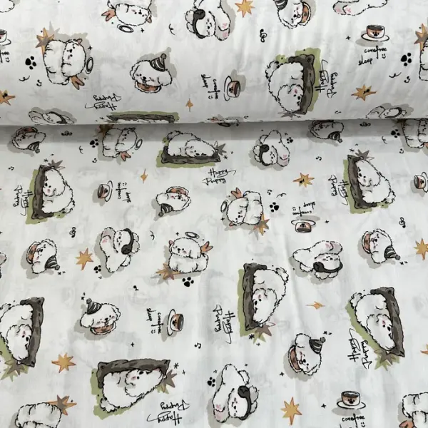 Sevimli Puppy Poplin Kumaş Kahverengi