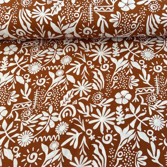 Beyaz Çiçekler Viskon Kumaş Taba