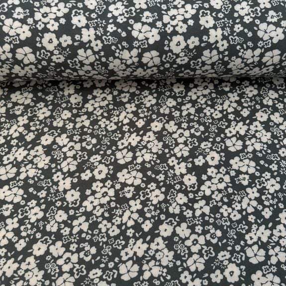 Geometrik Papatyalı Viskon Kumaş Gri