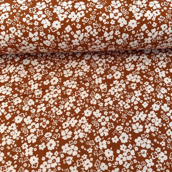 Geometrik Papatyalı Viskon Kumaş Taba