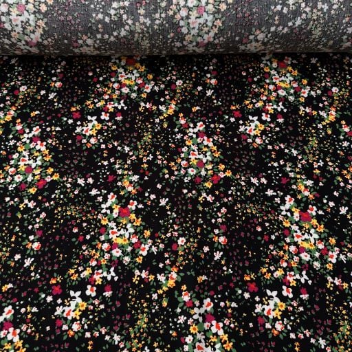 Bahar Çiçekleri Tek En Viskon Kumaş Siyah