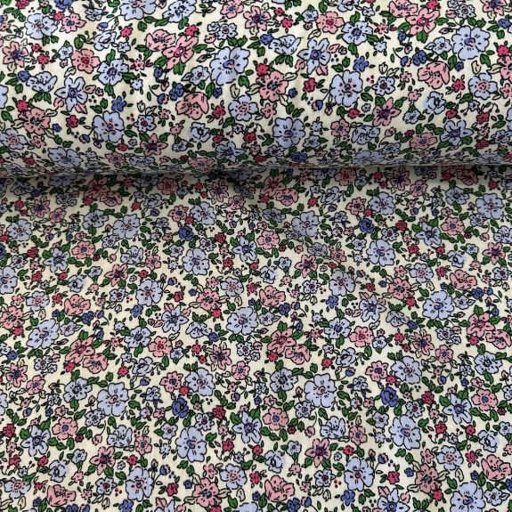 Krem Zemin Pastel Dallar Viskon Kumaş Lila