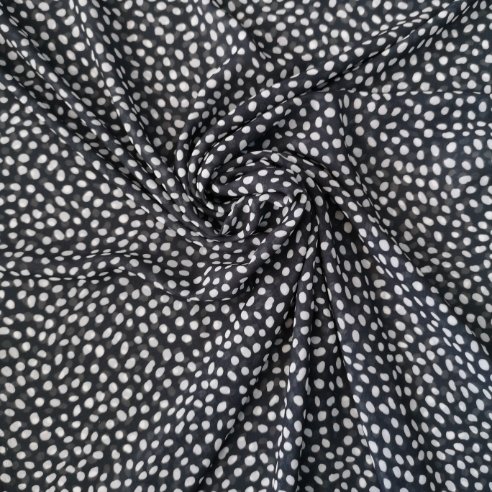 Benekli Desenli Şifon Siyah