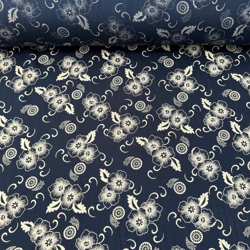 Karanfiller Tek En Viskon Kumaş Lacivert