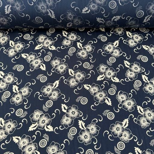 Karanfiller Tek En Viskon Kumaş Lacivert