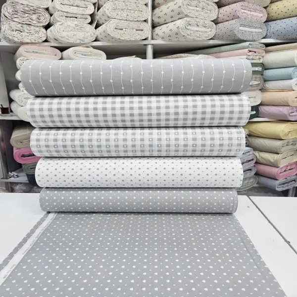Gri Giz Peçvörk Poplin Kumaş