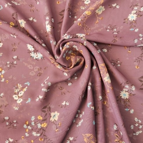 Buket Çiçekler Desenli Şifon Gül Kurusu