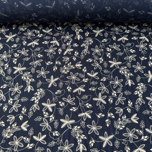 Yapraklar Tek En Viskon Kumaş Lacivert