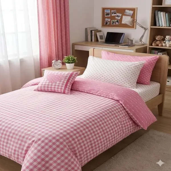 Pembe Giz Peçvörk Poplin Kumaş 2