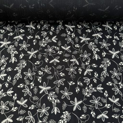 Yapraklar Tek En Viskon Kumaş Siyah