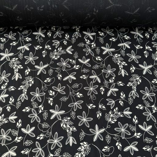 Yapraklar Tek En Viskon Kumaş Siyah