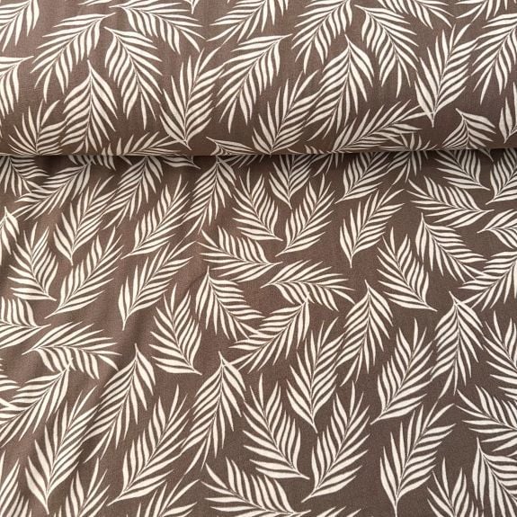 Minik Yapraklar Viskon Kumaş Koyu Bej