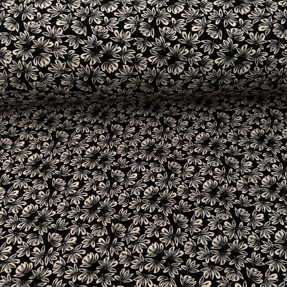 Karanfil Dalları Viskon Kumaş Siyah