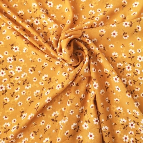 Çiçekli Desenli Şifon Hardal