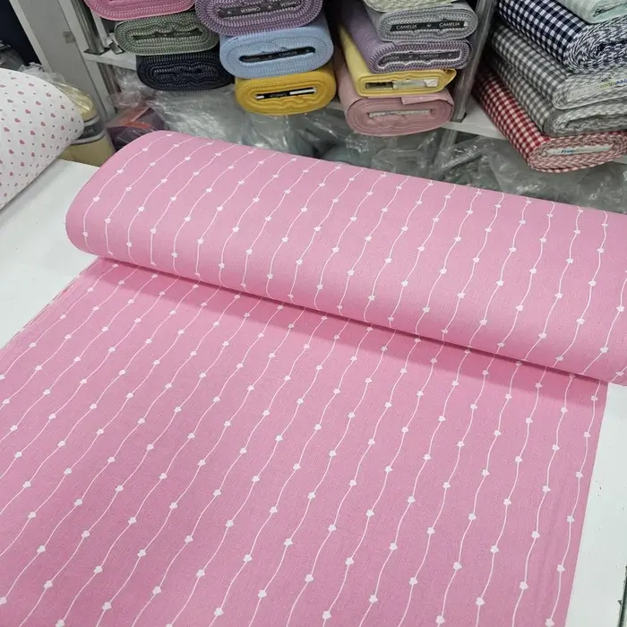Pembe Giz Peçvörk Poplin Kumaş 4