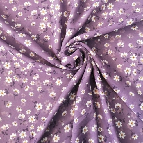 Çiçekli Desenli Şifon Lila